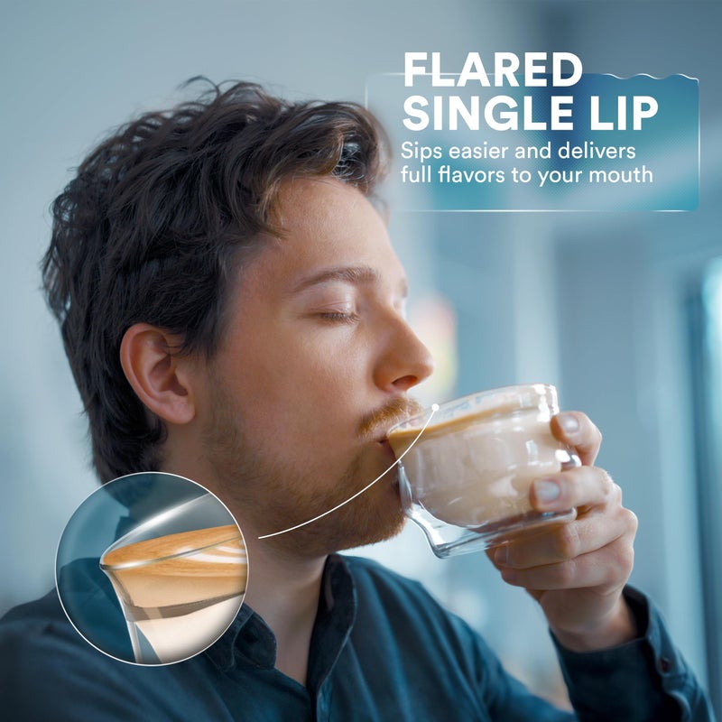 ovalware 8.5oz Double Wall Latte Cups, Latte Set of 2 - Latte Glasses for Cold & Hot Drink, Palm-Sized Cups with Wide Rim for Artistic Designs - Frost White - Image 4