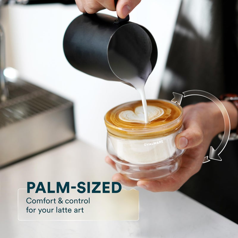 ovalware 8.5oz Double Wall Latte Cups, Latte Set of 2 - Latte Glasses for Cold & Hot Drink, Palm-Sized Cups with Wide Rim for Artistic Designs - Frost White - Image 3