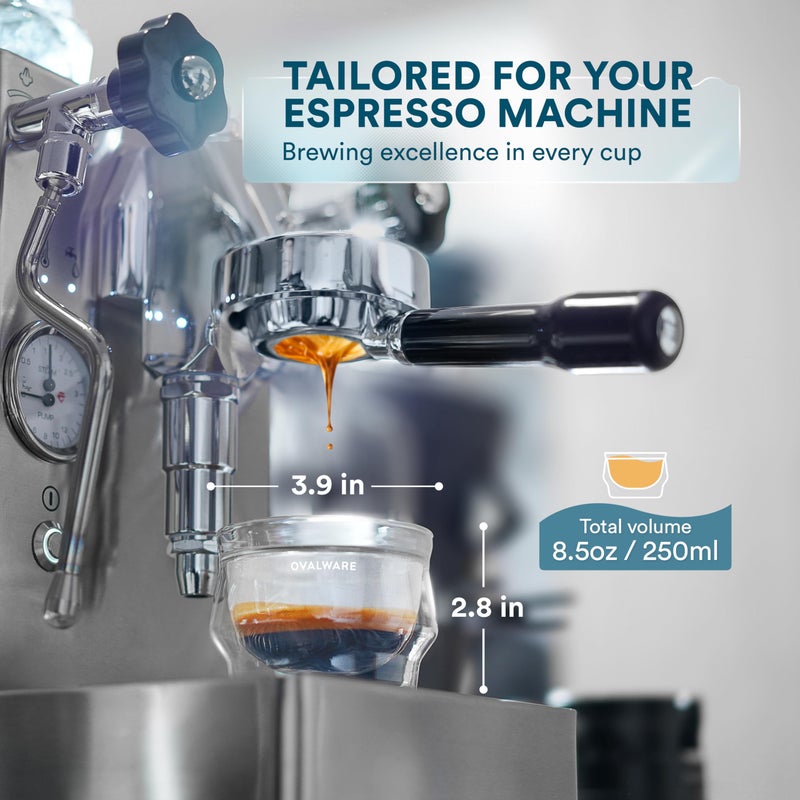 ovalware 8.5oz Double Wall Latte Cups, Latte Set of 2 - Latte Glasses for Cold & Hot Drink, Palm-Sized Cups with Wide Rim for Artistic Designs - Frost White - Image 2