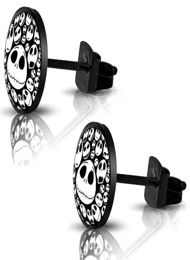 SIISPRI 316L Surgical Stainless Steel Halloween Earrings Round Circle Button Stud Post Earrings 10MM (black) - Image 1