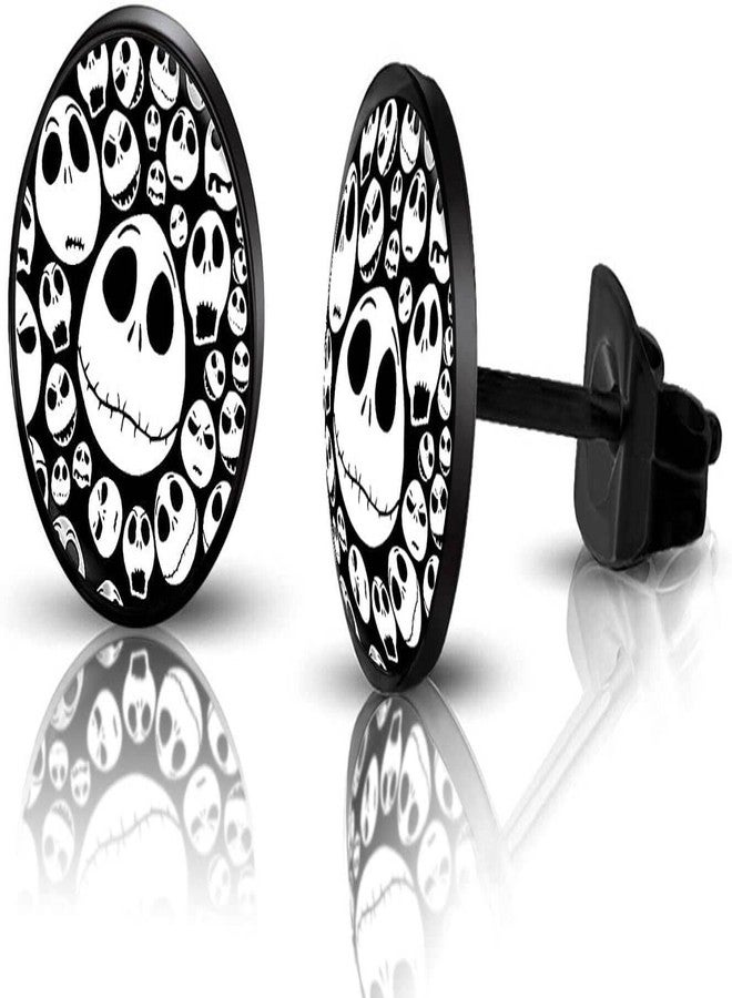 SIISPRI 316L Surgical Stainless Steel Halloween Earrings Round Circle Button Stud Post Earrings 10MM (black) - Image 3