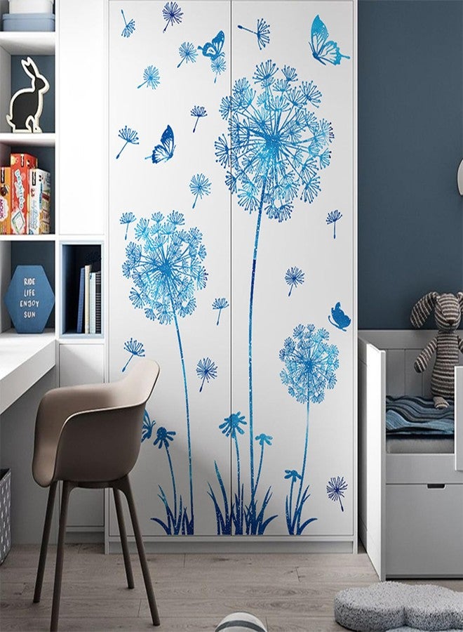 Arawat Dandelion Flower Stickers Blue Butterflies Wall Decor for Bedroom Office Bathroom Living Room Floral Wall Decal Removable Peel and Stick Room Decor - Image 2