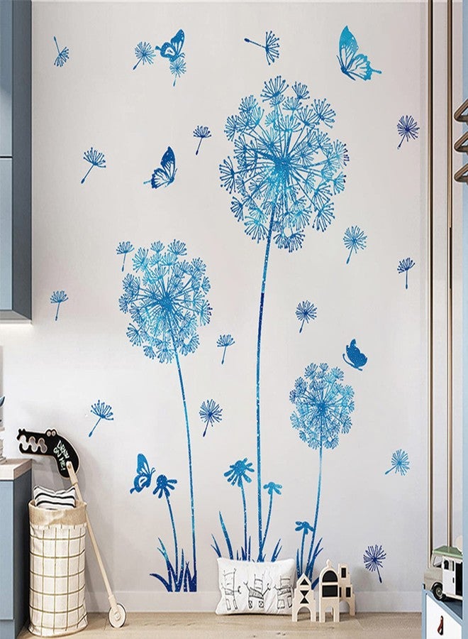 Arawat Dandelion Flower Stickers Blue Butterflies Wall Decor for Bedroom Office Bathroom Living Room Floral Wall Decal Removable Peel and Stick Room Decor - Image 3