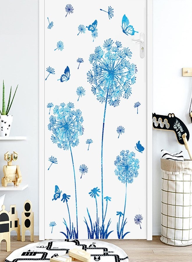 Arawat Dandelion Flower Stickers Blue Butterflies Wall Decor for Bedroom Office Bathroom Living Room Floral Wall Decal Removable Peel and Stick Room Decor - Image 1