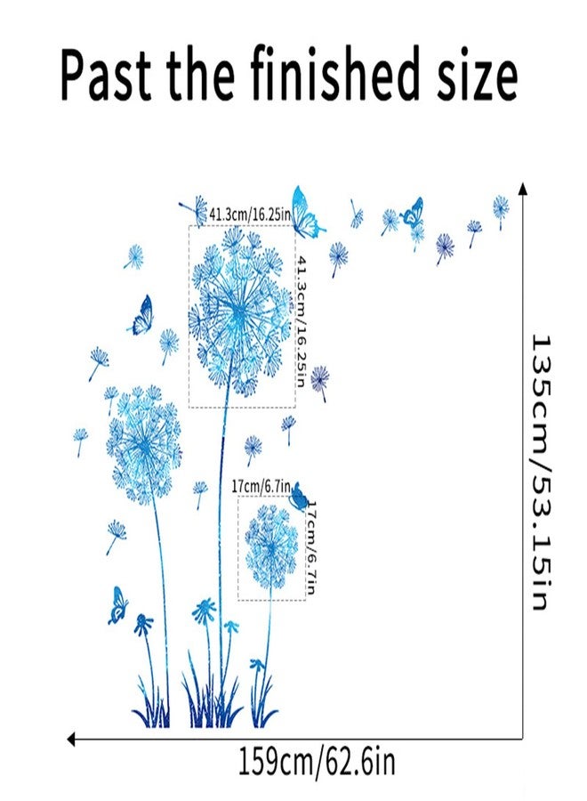 Arawat Dandelion Flower Stickers Blue Butterflies Wall Decor for Bedroom Office Bathroom Living Room Floral Wall Decal Removable Peel and Stick Room Decor - Image 5