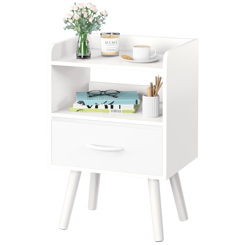 Yoobure Modern Nightstand with Drawer, Bedside Tables, Mid Century Nightstands with Open Storage Shelf, Wood Bedside Table, Small Night Stands for Bedrooms, 2-Tier Night Table - Image 1
