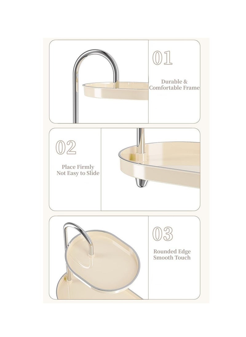 Hihonor Bathroom Countertop Vanity Tray 2 Tiers Sink Trays Cosmetic Storage Organizer for Dresser Soap Dispenser Sponge Holder Standing Perfume Tray for Bedroom Decor (White) - Image 5