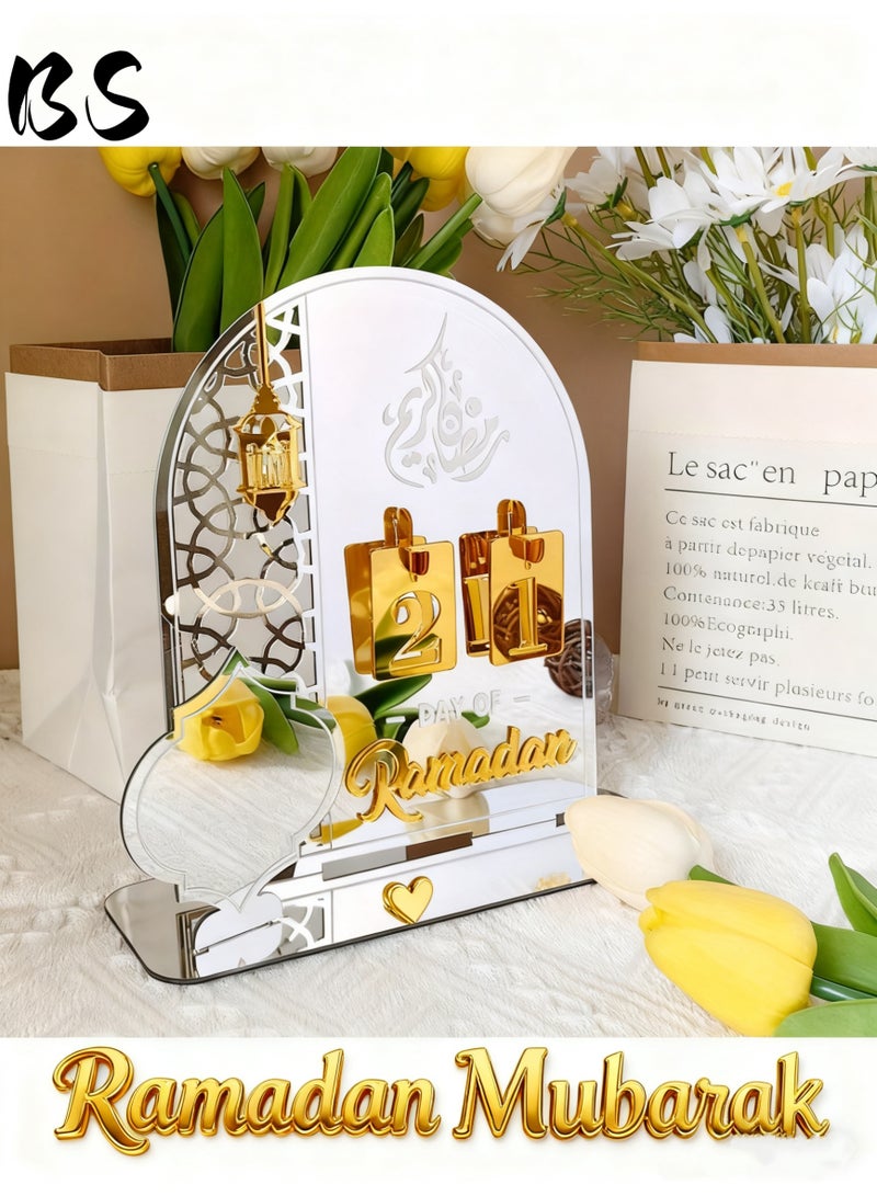 بي إس زينة تقويم رمضان 2026 المصنوع من الأكريليك، قطعة فنية راقية تُضفي أجواءً من الأجواء الرمضانية | أنماط إسلامية مخرمة، فوانيس معدنية + خط عربي | ديكورات منزلية رمضانية، زينة سطح المكتب، ديكورات غرف المعيشة، هدايا عيد الفطر، وهدايا ديكور منزلي إبداعية - Image 3