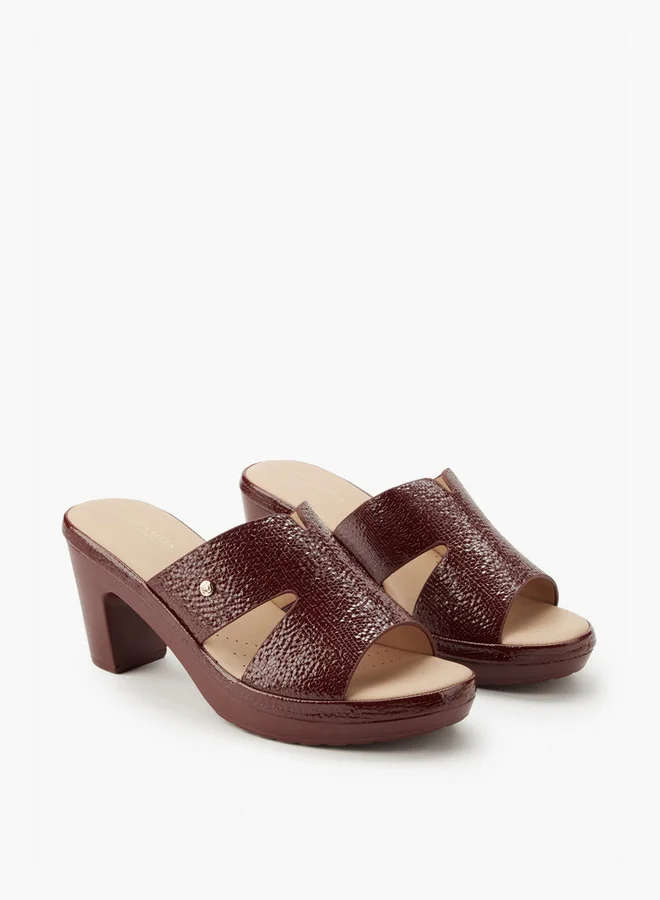 Textured Slip-On Sandals with Block Heels