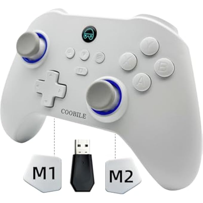 COOBILE WIRELESS GAMING CONTROLLER, BLUETOOTH GAMEPAD WITH HALL JOYSTICK, HALL TRIGGER, MACRO BACK KEY, NO BLIND ZONES, SUPPORT SIX-AXIS SOMATOSENSORY,FOR IOS, ANDROID, PC, SWITCH, STEAM (WHITE) - Image 1