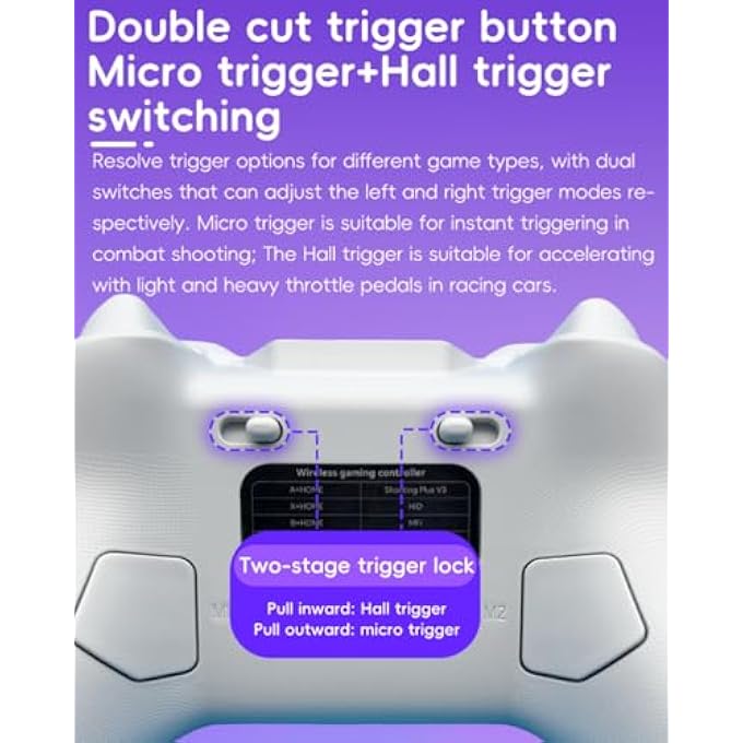 COOBILE WIRELESS GAMING CONTROLLER, BLUETOOTH GAMEPAD WITH HALL JOYSTICK, HALL TRIGGER, MACRO BACK KEY, NO BLIND ZONES, SUPPORT SIX-AXIS SOMATOSENSORY,FOR IOS, ANDROID, PC, SWITCH, STEAM (WHITE) - Image 3