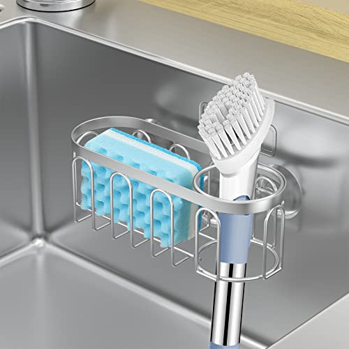 Yazoni 2-in-1 Sponge Holder for Kitchen Sink, Suction Cup Kitchen Caddy, No Drill Rustproof Sink Organizer for Place Dishwashing Brush Soap and Sponge (Silver) - Image 5