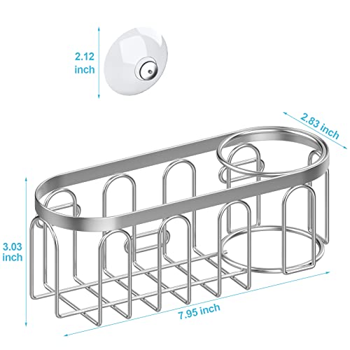 Yazoni 2-in-1 Sponge Holder for Kitchen Sink, Suction Cup Kitchen Caddy, No Drill Rustproof Sink Organizer for Place Dishwashing Brush Soap and Sponge (Silver) - Image 2