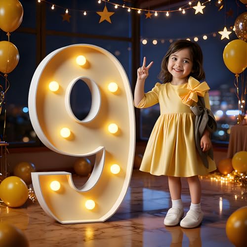 imprsv Marquee Numbers 3 Feet Tall Large Light Up Numbers 9th 90th On Cloud 9 Birthday Decorations Big Yellow Light Outdoor Anniversary Decorations Balloon Arch Kit Party Backdrop 9 - Image 1