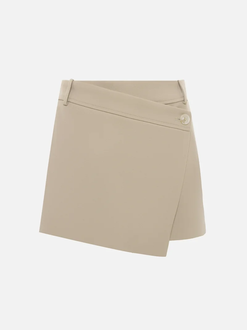Lichi Mini eco-suede skirt-shorts with asymmetrical button fastening