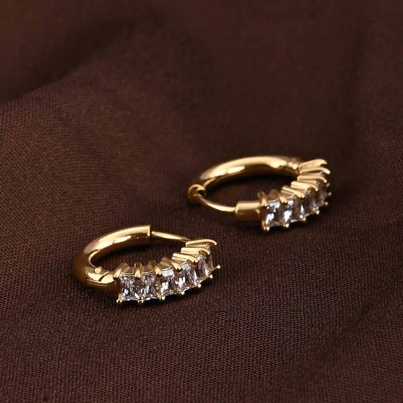 Palmonas PALMONAS CZ Gold Stone Studded Stud Earrings for Women | 18K Gold Plated, Waterproof & Anti-Tarnish