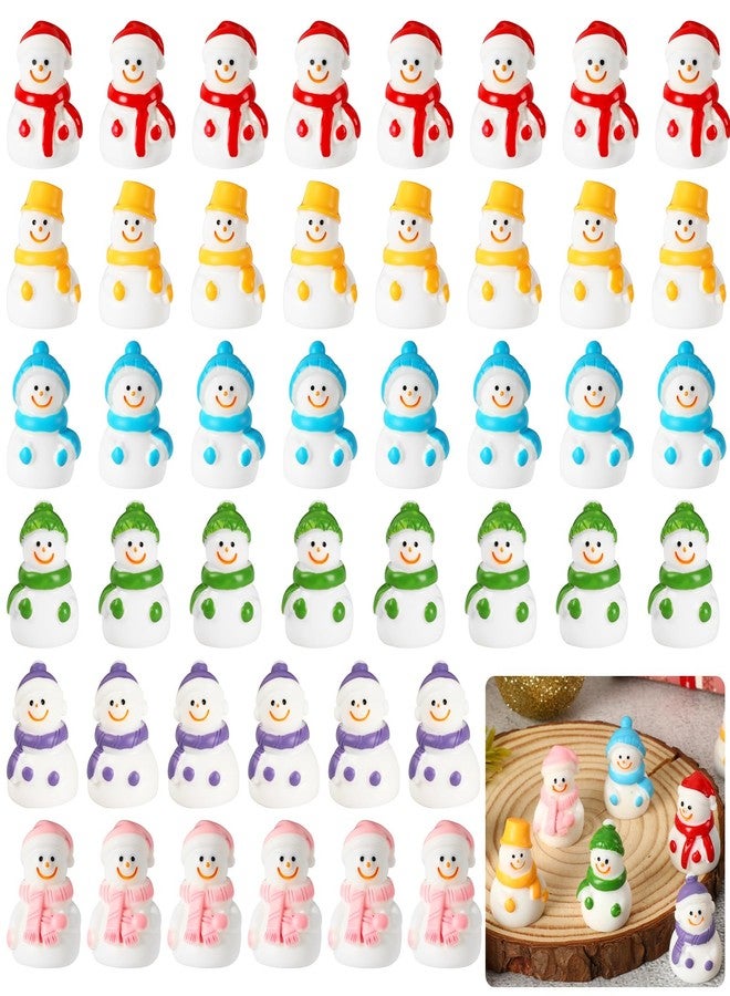 JUNEBRUSHS 50 Pcs Mini Resin Snowman, Christmas Snowman Figurines Winter Miniature Snowmen Ornaments for Christmas DIY Craft Fairy Garden Dollhouse Decor - Image 1