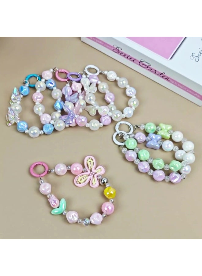 NIBEMINENT Beaded Phone Lanyard, Anti Lost Removable Wrist Strap, Laser Butterfly Meteorite Bracelet Pendant, Phone Keychain Lanyard，Green - Image 2