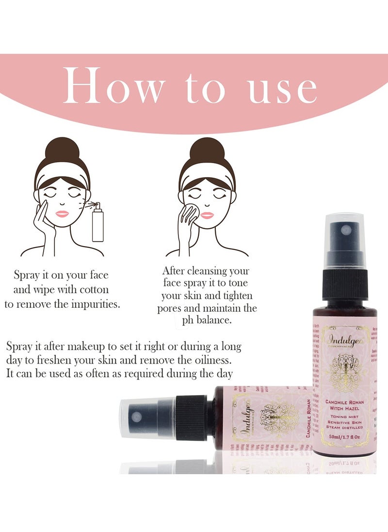 Indulgeo ESSENTIALS INDULGEO ESSENTIALS Camomile Roman Witch Hazel Facial Toner 50ml  - Image 3