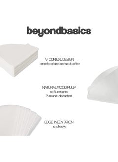 Beyond Basics Coffee Filter Paper 100Pcs - Unbleached Disposable V60 Coffee Filters For Dripper Cone Shaped Set Filter Paper - White.  - Image 3