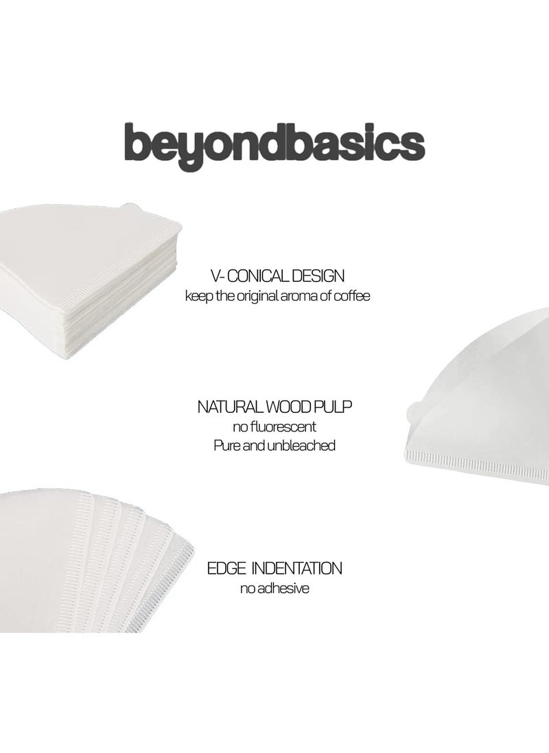 Beyond Basics - Coffee Filter Paper 100Pcs - Unbleached Disposable V60 Coffee Filters For Dripper Cone Shaped Set Filter Paper - White. - Image 1