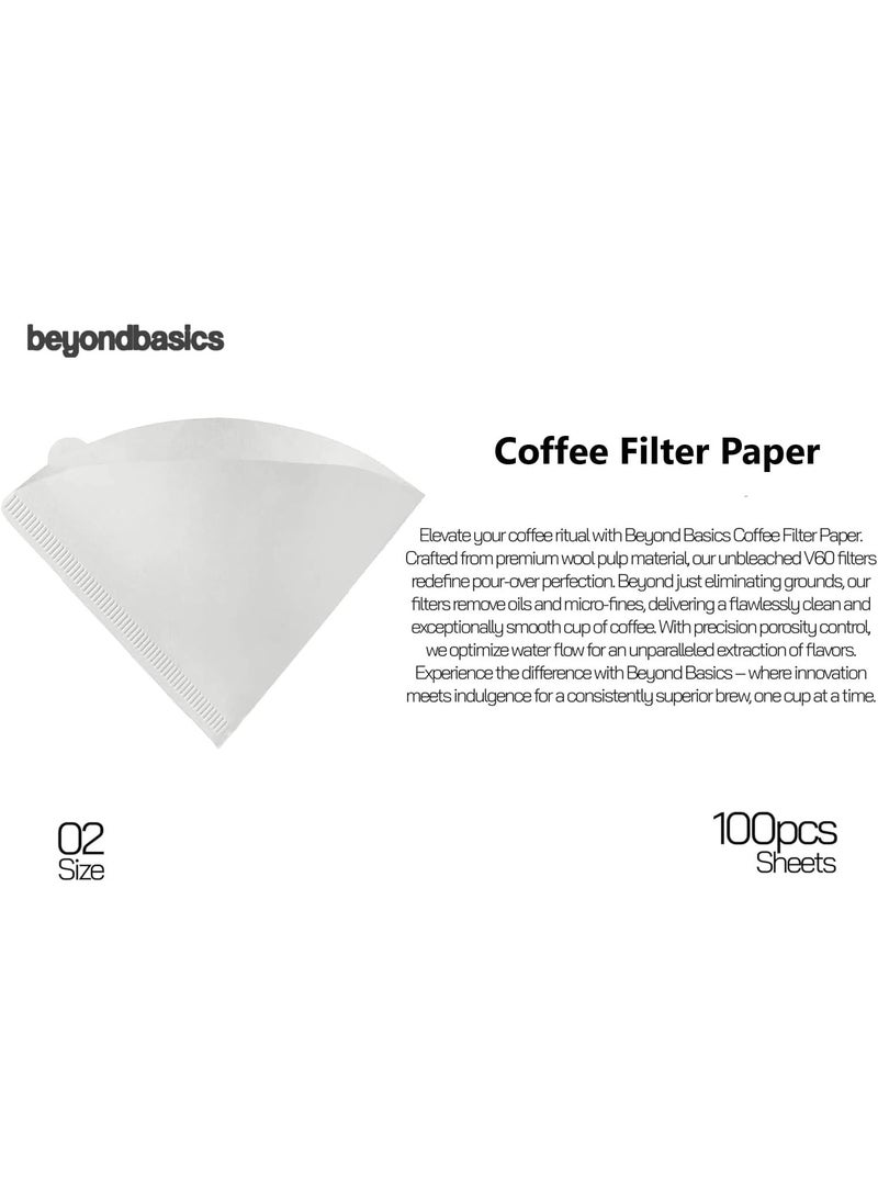Beyond Basics - Coffee Filter Paper 100Pcs - Unbleached Disposable V60 Coffee Filters For Dripper Cone Shaped Set Filter Paper - White. - Image 1