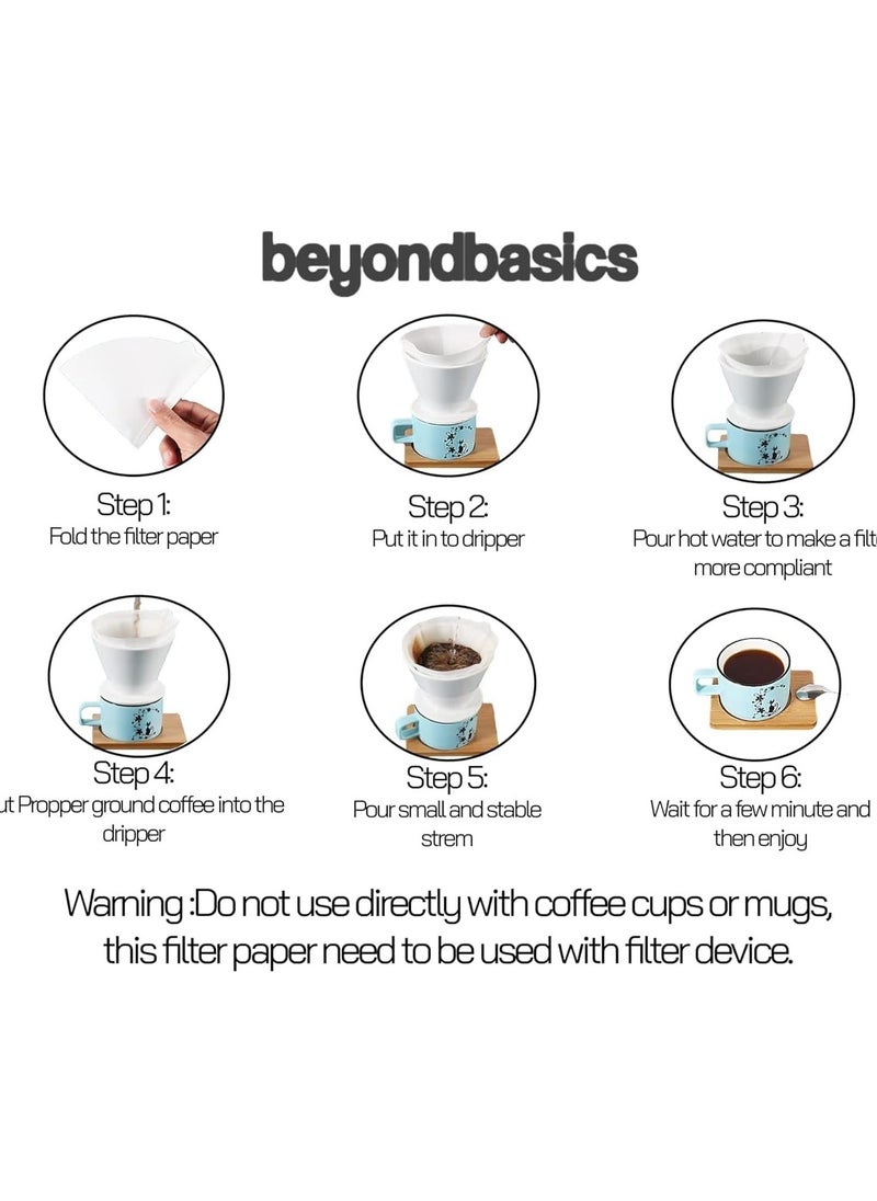 Beyond Basics - Coffee Filter Paper 100Pcs - Unbleached Disposable V60 Coffee Filters For Dripper Cone Shaped Set Filter Paper - White. - Image 1