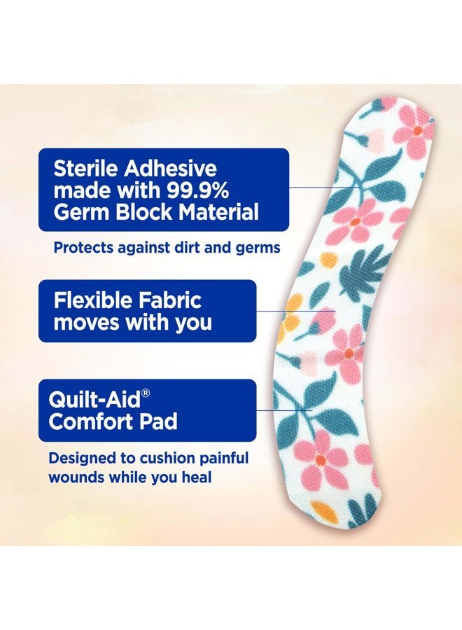 Band-Aid لصقات لاصقة من القماش المرن من العلامة التجارية، حماية مرنة مريحة ورعاية للجروح للقطع والخدوش الطفيفة، لاصقة إسعافات أولية بتصميم زهور برية، أحجام متنوعة، 30 قطعة - Image 3