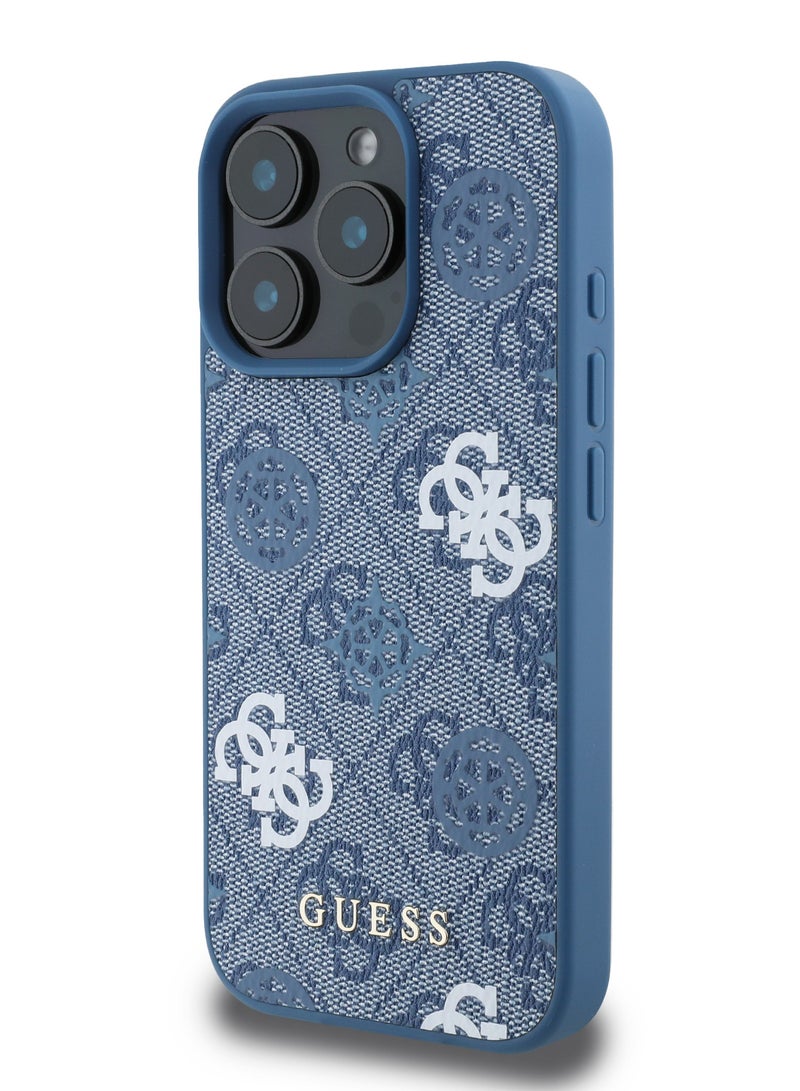 GUESS iPhone 16 Pro Case PU Hard Cover with Peony 4G Design / slim profile / Drop protection / Lightweight Back Cover - Blue - Image 1