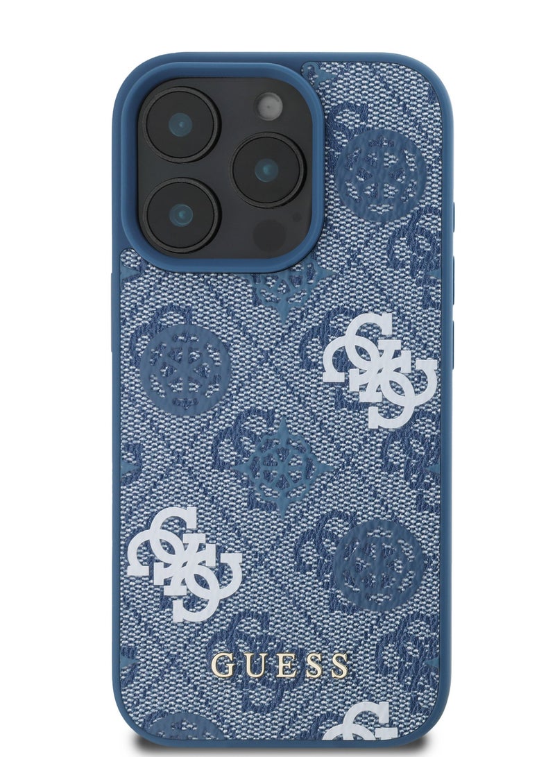 GUESS iPhone 16 Pro Case PU Hard Cover with Peony 4G Design / slim profile / Drop protection / Lightweight Back Cover - Blue - Image 3