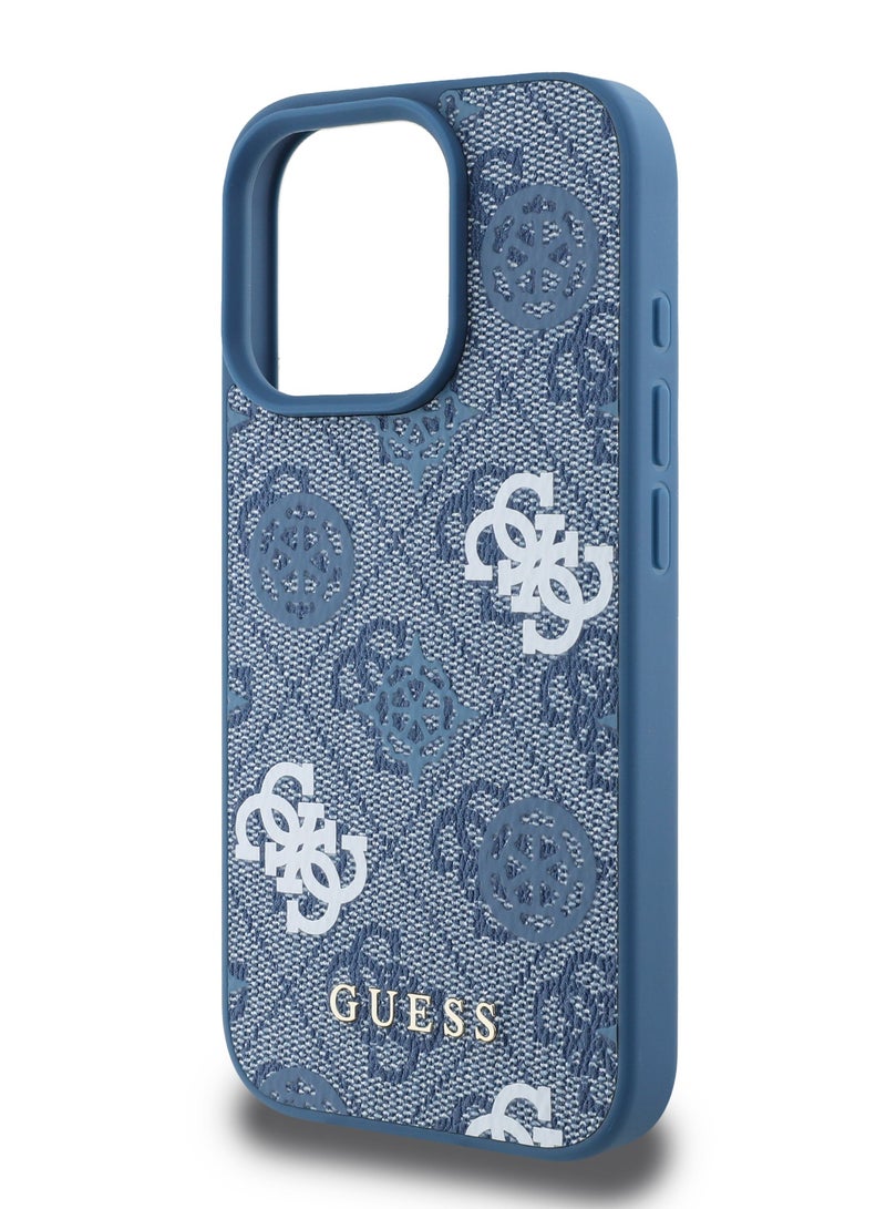 GUESS iPhone 16 Pro Case PU Hard Cover with Peony 4G Design / slim profile / Drop protection / Lightweight Back Cover - Blue - Image 4