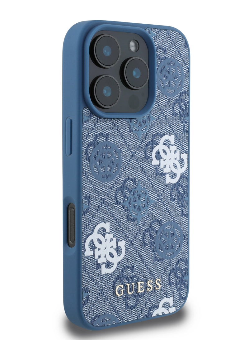 GUESS iPhone 16 Pro Case PU Hard Cover with Peony 4G Design / slim profile / Drop protection / Lightweight Back Cover - Blue - Image 5