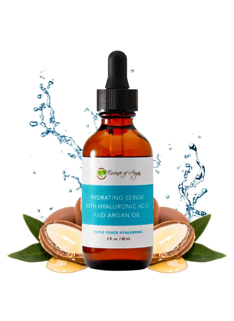 Essence Of Argan - Essence of Argan Hydrating Serum for Face Day/Night Moisturizer with Hyaluronic Acid and Argan Oil Essential Fatty Acids & Vitamin E- Reduce Aging Signs (2fl.oz/60ml) - Image 1
