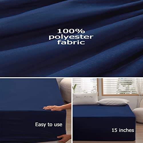 rushrushlulu Bedding Twin Size Fitted Sheet Only-Twin Size Deep Pocket Bottom Sheet Fits 15inches Bed Matress Sheet Soft and Microfiber-Easy Care Navy Blue - Image 3