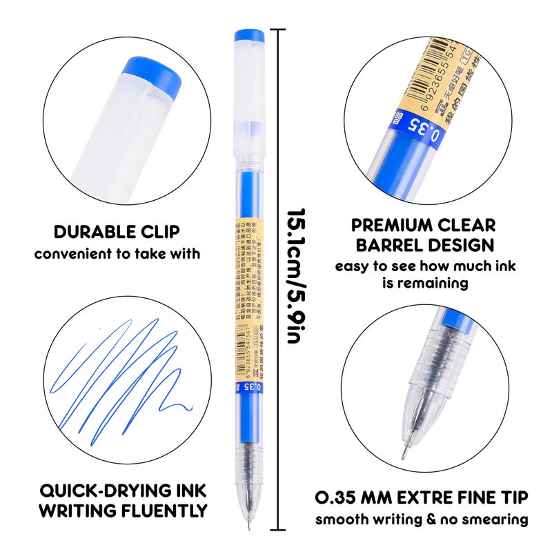 RIANCY 12 Pack Blue Gel Ink Pens, 0.35mm Extra Fine Point Tip, Japanese Style Stationery Quick Dry No Smear No Bleed, Smooth Writing Pens Ballpoint for Journaling Note Taking Office School Supplies - Image 3