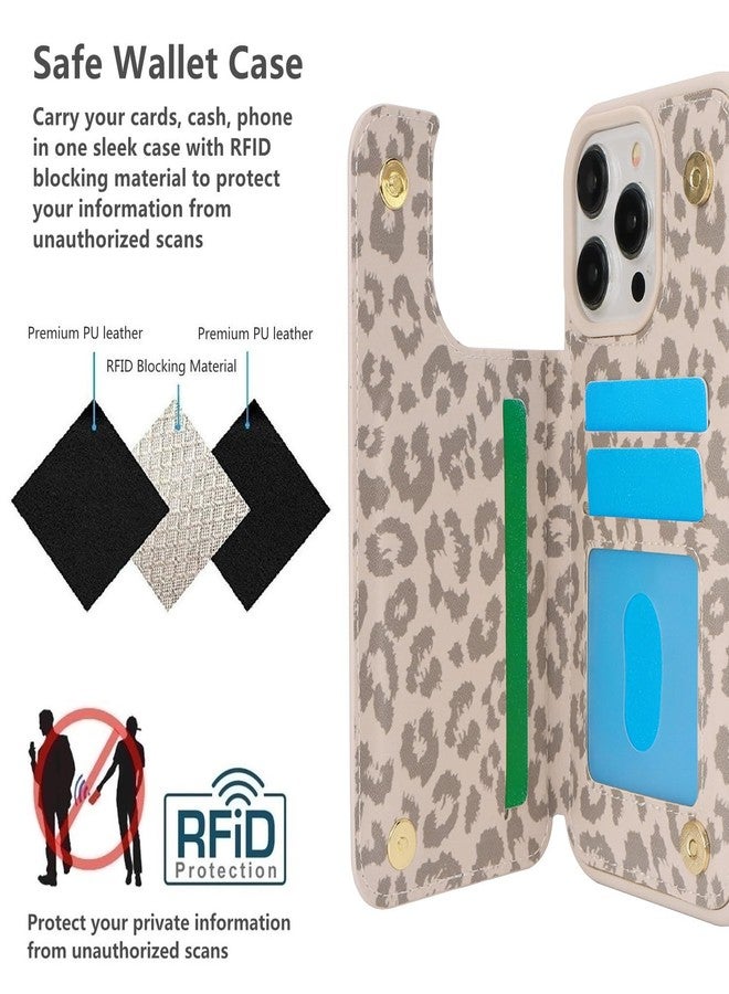 iCoverCase Compatible with iPhone 14 Pro Max Phone Case with Card Holder, Wallet Case for Women Men RFID Blocking PU Leather Protective Case 6.7 Inch (Beige Leopard) - Image 4