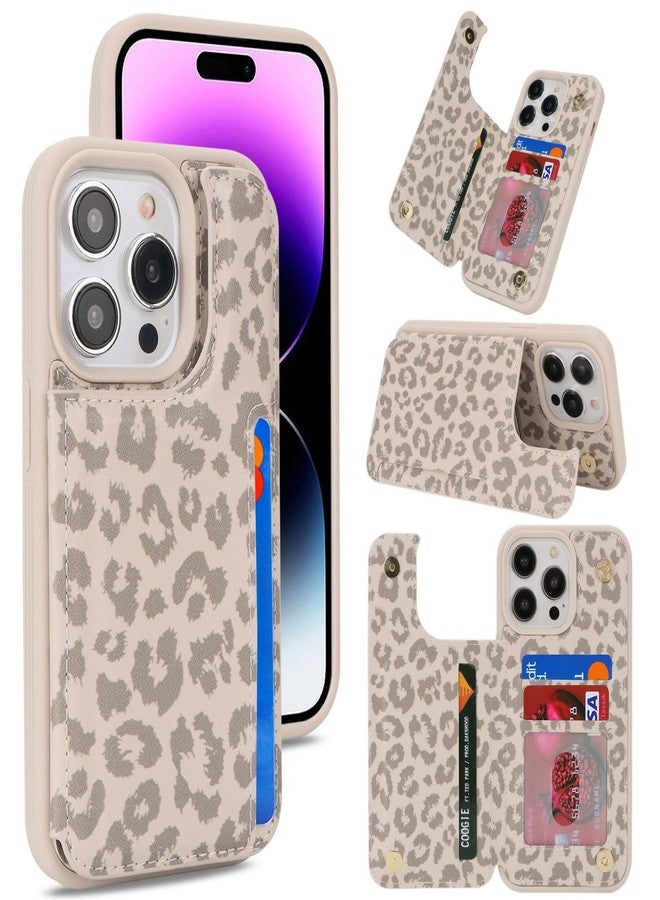 iCoverCase Compatible with iPhone 14 Pro Max Phone Case with Card Holder, Wallet Case for Women Men RFID Blocking PU Leather Protective Case 6.7 Inch (Beige Leopard) - Image 1