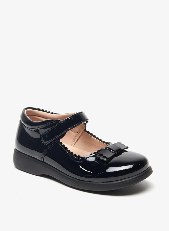 Flora Bella By Shoexpress Bow Applique Mary Jane School Shoes with Hook and Loop Closure