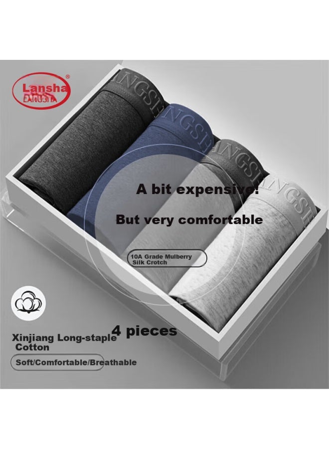 LANG SHA Langsha Men's Boxer Briefs Comfortable Breathable Antibacterial Simple Solid Color Shorts Large Size Four Corner Bottoms 4-pack 4XL - Image 1