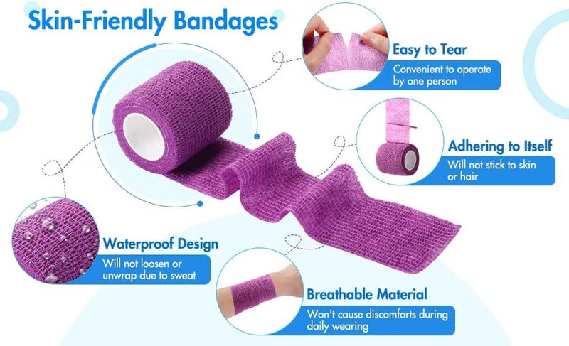 Treela 64 Pack 2 x 5 Yards Self Adhesive Cohesive Bandage Wraps Elastic Breathable Athletic Tape Flexible Self Adherent Bandage Rolls for Wrist Ankle Fingers Sports  Pets Multi Color - Image 2