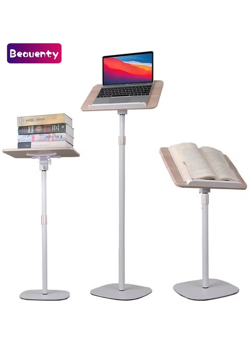Beauenty Book Stand for Reading Adjustable Podium Stand,Cook Book Stand, Music Display Stand, Wooden Floor Bible Holder Stand with Page Paper Clip, white - Image 1