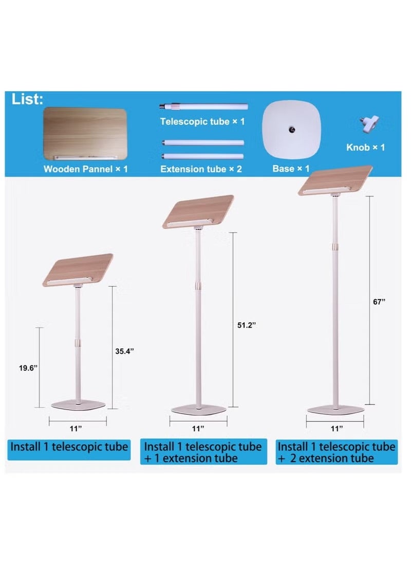 Beauenty Book Stand for Reading Adjustable Podium Stand,Cook Book Stand, Music Display Stand, Wooden Floor Bible Holder Stand with Page Paper Clip, white - Image 3