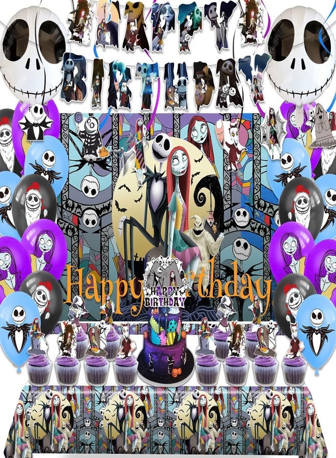 Taeku Horror Birthday Decorations - 39 Pcs Halloween Party Supplies Set Movie Theme, Includes Banner, Balloons, Cake Toppers, Backdrop & Tablecloth - Scary Decor for Horror Fans (Black) - Image 1