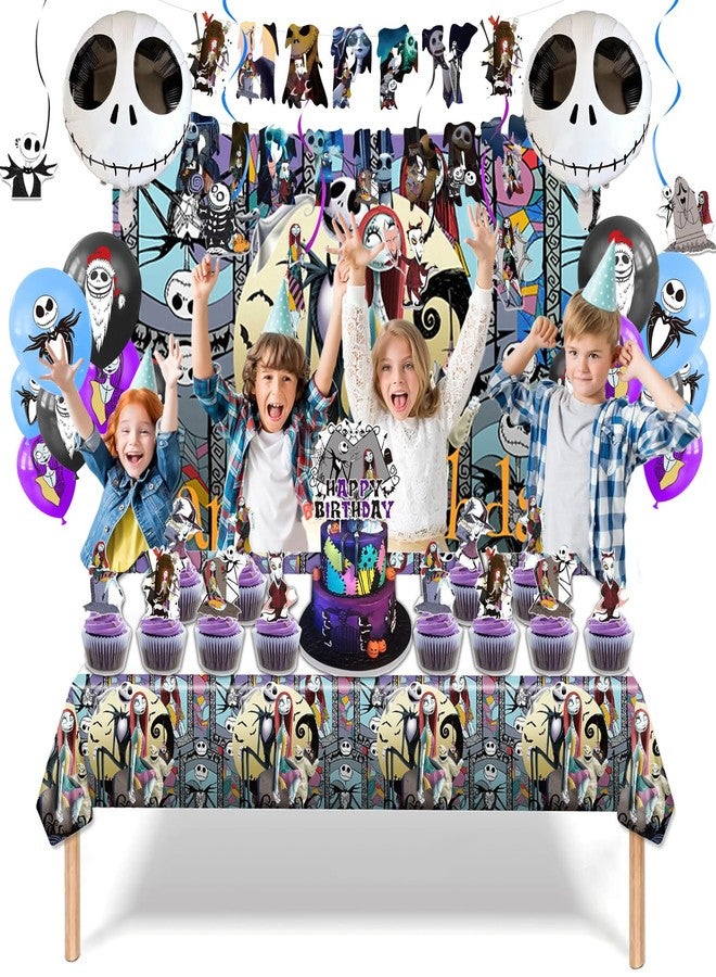 Taeku Horror Birthday Decorations - 39 Pcs Halloween Party Supplies Set Movie Theme, Includes Banner, Balloons, Cake Toppers, Backdrop & Tablecloth - Scary Decor for Horror Fans (Black) - Image 3