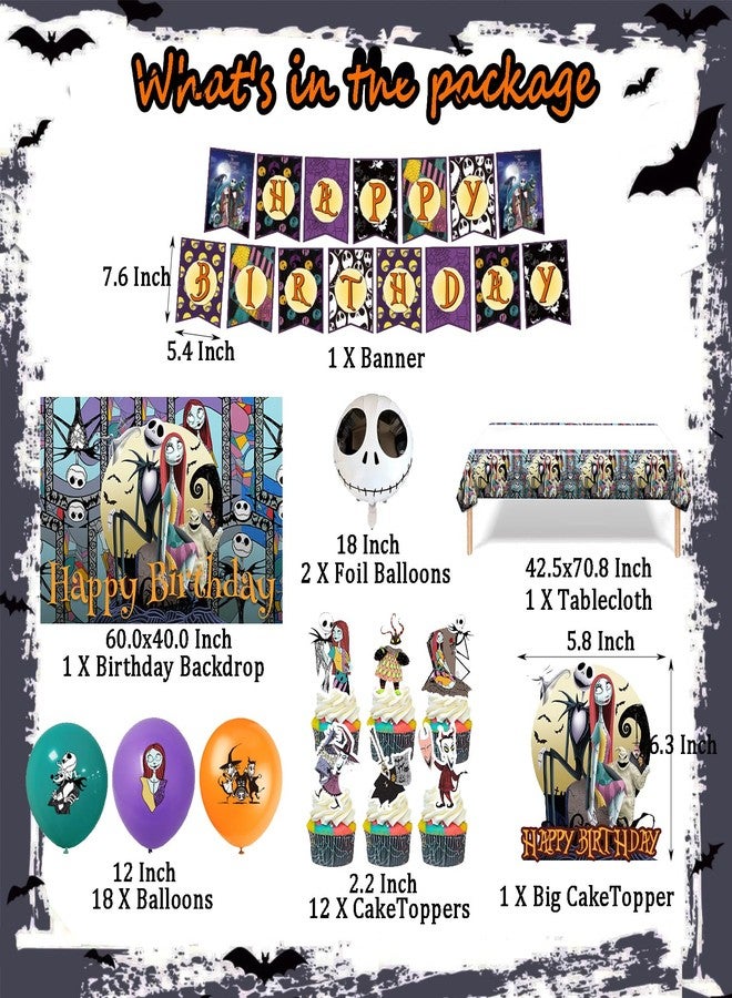 Taeku Horror Birthday Decorations - 39 Pcs Halloween Party Supplies Set Movie Theme, Includes Banner, Balloons, Cake Toppers, Backdrop & Tablecloth - Scary Decor for Horror Fans (Black) - Image 2