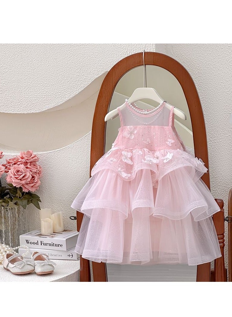 Pink Sparkle Butterfly Ruffle Tulle Princess Dress for Toddler Girls, Perfect for Birthday Parties, Photo Shoots & Special Occasions, Fits Height 100–110 cm (3–4 Y, 15–18.5 kg), Soft Polyeste  - Image 1