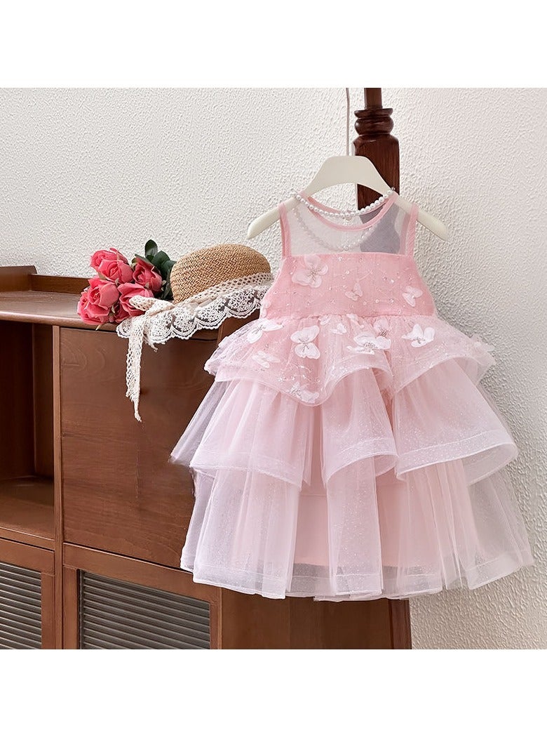 Pink Sparkle Butterfly Ruffle Tulle Princess Dress for Toddler Girls, Perfect for Birthday Parties, Photo Shoots & Special Occasions, Fits Height 100–110 cm (3–4 Y, 15–18.5 kg), Soft Polyeste  - Image 2
