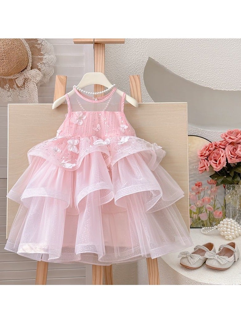 Pink Sparkle Butterfly Ruffle Tulle Princess Dress for Toddler Girls, Perfect for Birthday Parties, Photo Shoots & Special Occasions, Fits Height 100–110 cm (3–4 Y, 15–18.5 kg), Soft Polyeste  - Image 5