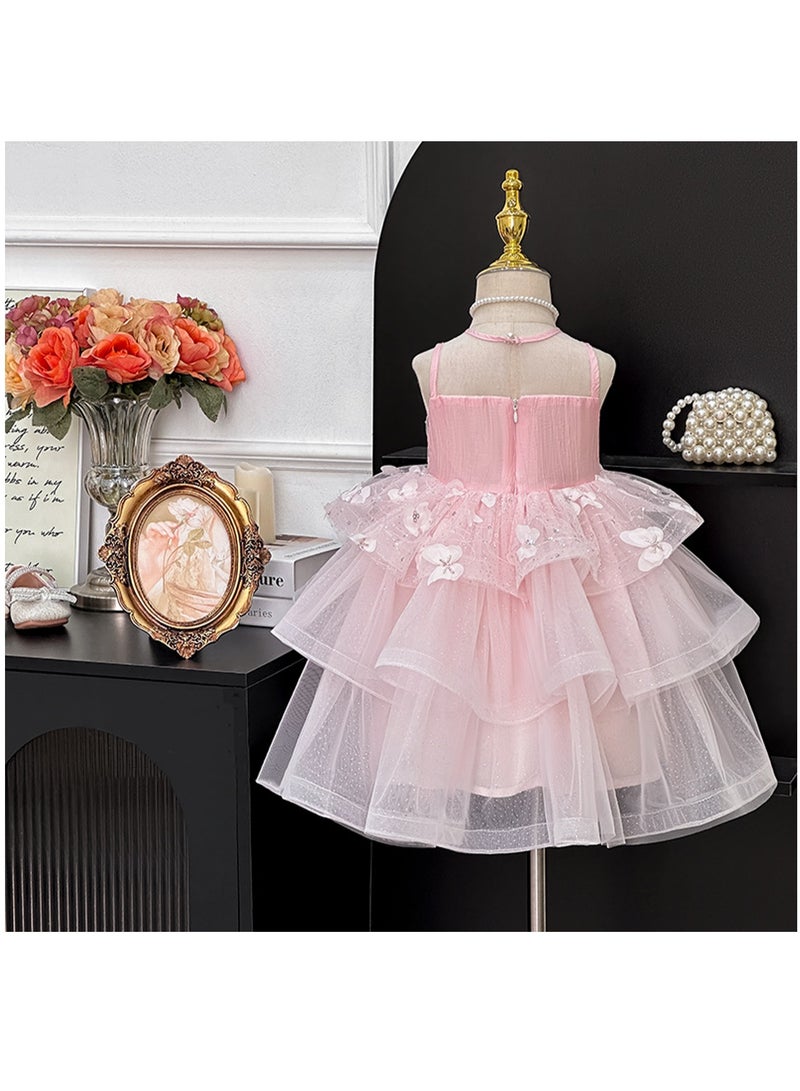 Pink Sparkle Butterfly Ruffle Tulle Princess Dress for Toddler Girls, Perfect for Birthday Parties, Photo Shoots & Special Occasions, Fits Height 100–110 cm (3–4 Y, 15–18.5 kg), Soft Polyeste  - Image 4