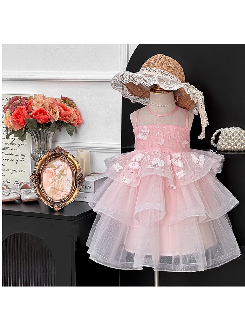 Pink Sparkle Butterfly Ruffle Tulle Princess Dress for Toddler Girls, Perfect for Birthday Parties, Photo Shoots & Special Occasions, Fits Height 100–110 cm (3–4 Y, 15–18.5 kg), Soft Polyeste  - Image 3